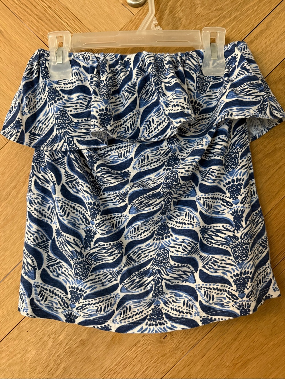 Lilly Pulitzer Navy and White Off-Shoulder Ruffle Crop Top
